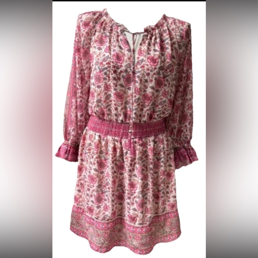 Love The Label Anthropologie Mini Dress Large Floral Feminine Boho Tippy Border